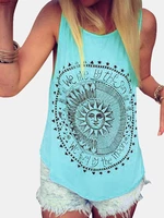 Disk Letter Print Round Neck Loose Summer Casual Tank Tops