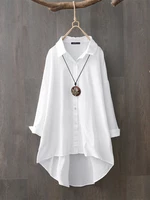 100% Cotton Casual Loose Lapel Solid Shirts For Women