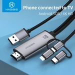Hagibis 3 in 1 4K HD Micro USB Type-C to Hdmi Cable Audio Video Cable Phone to TV/Projector Adapter for HUAWEI for MacBo