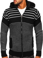 Čierny hrubý pánsky sveter/bunda so zapínaním na zips s kapucňou Bolf 2031 Čierny hrubý pánsky sveter/bunda so zapínaním na zips s kapucňou Bolf 2031