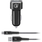 Sada Cellularline Car Charger TETRA FORCE QC typ C, černá