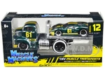 1950 Ford COE Flatbed Truck 61 and 1966 Ford GT40 MK II 61 Green Metallic with Yellow Stripes "Muscle Transports" Series 1/64 Diecast Model Cars by M