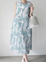 Wave Pattern Sleeveless Round Neck Print Dress