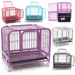 31'' Dog Crate Cage 2 Doors Cat Pet Poodle Heavy-Duty Cage Puppy Kennel House & Tray with Four Wheels