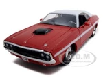 1970 Dodge Challenger R/T Coupe Red with White Top and White Stripes 1/24 Diecast Model Car by Maisto