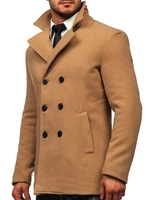 Kamelový pánský dvouřadový zimní kabát s výsokým limcem Bolf 8078