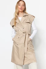 Trendyol Beige Tie Waist Detail Woven Lined Trench Vest