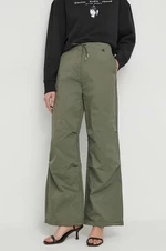 Kalhoty Calvin Klein Jeans dámské, zelená barva, široké, high waist, J20J222609