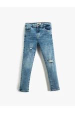 Koton Denim Trousers Worn Detailed Cotton Slim Jeans with an Adjustable Elastic Waist.