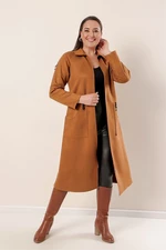 Saygı Semišový kabát plus veľkosti zelený s pruhmi na ramenách, vpredu na zips s vreckami.