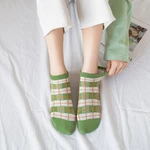 Women Sock Spring Plaid Low Cut Cotton Skin-Friendly Anti-Sweat Breathable Socking Fashion Striped Green Socks Female