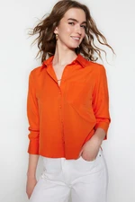 Trendyol Orange Basic Woven Cotton Shirt with Pocket