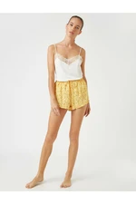 Koton Women's Yellow Floral Ruffled Sort