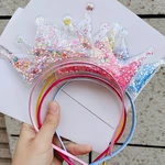 2022 Trendy Bling Crown Hair Band Shiny Sequins Princess Headband for Girls Lovely Hair Accessories For Kids Headwear Birthday