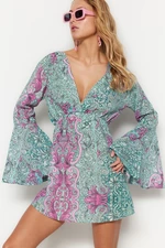 Trendyol Ethnic Print Mini Woven Cut Out/Window 100% Cotton Beach Dress