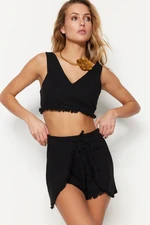Trendyol Black Woven Blouse with Tassels and Shorts Set