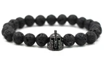 10mm gddf2 elastic adjusted nature black stone volcanic lava bead micro pave Spartan helmet cz cubic zirconia Bracelet
