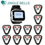 JINGLE BELLS Hotel Cafe Wireless Calling System 10 Buttons 1 Watch Pager for Waiter Service Restaurant Equipment Transmitter