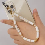 Trend Mobile Phone Jewelry Imitation Pearl Soft Ceramic Beaded Mobile Phone Chain Personalized Lady Anti-Lost Lanyard Wholesale