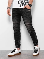 Ombre Men's marbled JOGGERS pants with decorative stitching - black