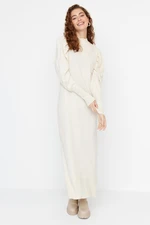 Trendyol Stones Crewneck Knitwear Dress With Smocking On The Shoulders Trendyol Stones Crewneck Knitwear Dress With Smocking On The Shoulders