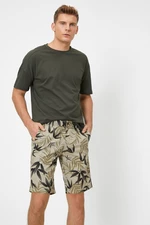 Koton Men's Green Floral Patterned Shorts with Pocket.