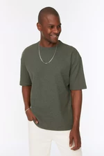 Trendyol Khaki Men's Oversized Crew Neck Short Sleeved Basic Textured T-shirt.
