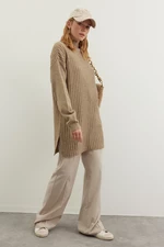 Trendyol Mink Stand Up Collar Corduroy Knitwear Sweater