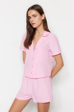 Trendyol Pink Terrycotton Shirt-Shorts Woven Pajamas Set
