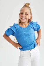 DEFACTO Girl Regular Fit Crinkle Fabric Short Sleeve T-Shirt