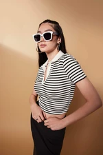 DEFACTO Fitted Polo Neck Striped Short Sleeve T-Shirt