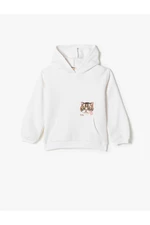 Koton Cat Printed Hooded Sweatshirt Long Sleeved Raspberry Pie