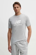 Bavlnené tričko New Balance Essentials Cotton pánske, šedá farba, s potlačou, MT41502AG
