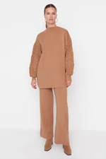 Trendyol Beige Sleeves With Openwork Braided Sweater-Pants Knitwear Suit