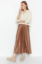 Trendyol Mink Pleated Maxi Stretchy Knitted Skirt