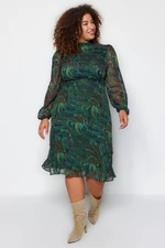 Trendyol Curve zöld Paisley mintás sifon ruha