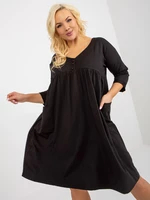 Black sweatshirt dress plus size basic with pockets