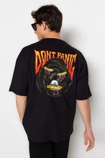Trendyol Black Men's Oversize/Wide Cut Crew Neck Short Sleeve Space Printed 100% Cotton T-Shirt.