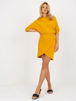 Dark yellow casual dress with 3/4 sleeves