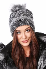 Winter cap with braids and pompom, dark gray