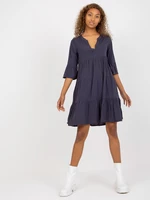Dark blue dress with frills and 3/4 sleeves SUBLEVEL