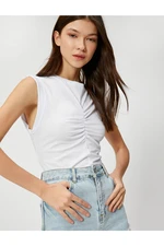 Koton Crop Singlets With Draped Crew Neck Cotton