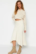 Trendyol Asymmetrical Ecru High Waist Midi Denim Skirt