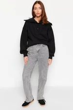 Trendyol Black Thick Fleece Inside Regular/Normal Fit Knitwear Detail High Neck Knitted Sweatshirt