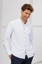 ALTINYILDIZ CLASSICS Men's White Comfort Fit Comfy Cut Buttoned Collar Dobby 100% Cotton Flared Shirt.