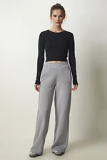 Happiness İstanbul Women's Gray Raised Straight Leg Thick Sweatpants Happiness İstanbul Women's Gray Raised Straight Leg Thick Sweatpants