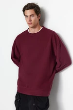 Trendyol Claret Red Men's Basic Oversized Crew Neck Long Sleeve Soft Brushed Thessaloniki Sweatshirt.
