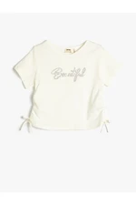 Koton Cotton T-Shirt Short Sleeves with Tie Sides Round Neck with Embroidered Detail.