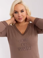 Plus size brown cotton blouse with cuffs