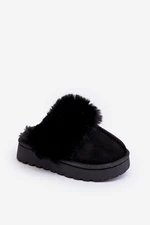 Children's slippers with fur, Black Birasta